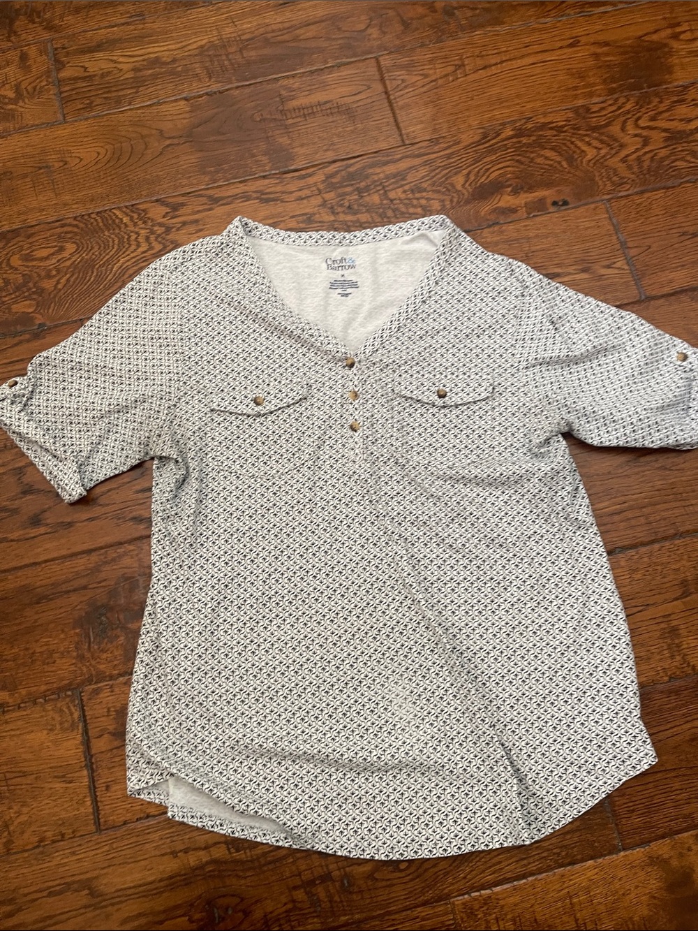 croft & barrow White Micro-Pattern Short Sleeve Henley
